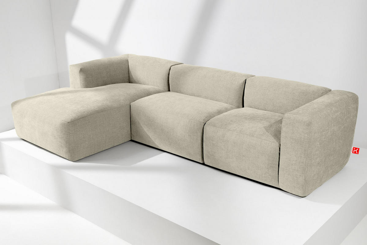 ECKMODULSOFA-LINKS BUFFO mit extrem weicher und bequemer Sitzfläche, Gewebestoff, ecru - Ecru, Textil (297/180cm) - KONSIMO®