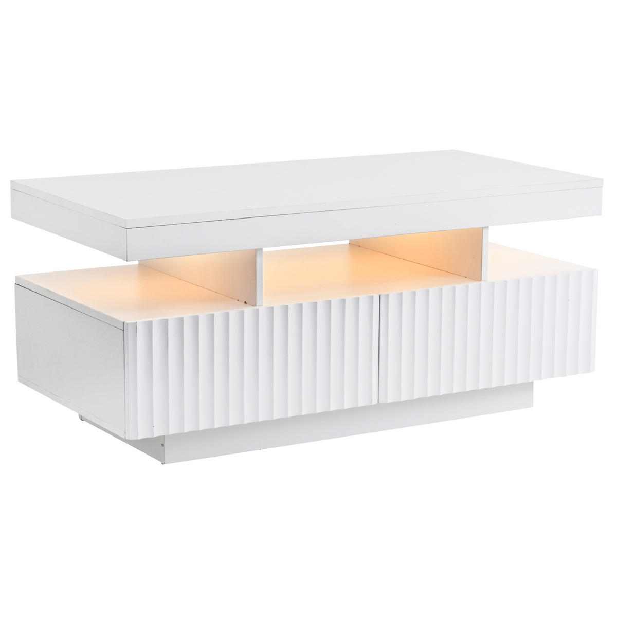 KONFERENČNÍ stolek 100/50/45 cm bílý z dřevotřísky s LED osvětlením a úložnými zásuvkami - bílá, kompozitní dřevo (100/50/45cm) - OKWISH