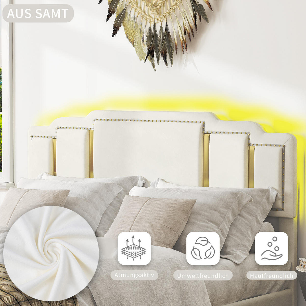 POLSTERBETT 160/200 cm Beige aus Samt mit Schubladen - Beige, Textil (160/200cm) - OKMYHOME