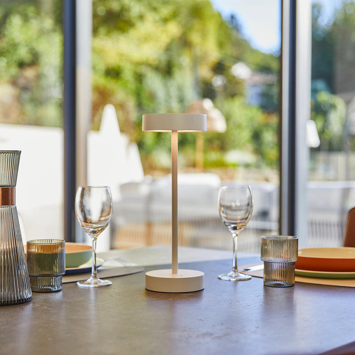 SANDY H33CM Kabellose Tischleuchte - Weiß, Metall (16/16/38cm) - Lumisky