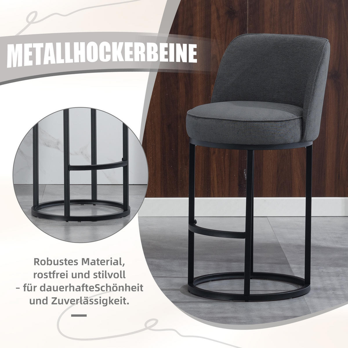 BARHOCKER,2ER-SET,ARMLOSE Barstühle,Küchenstühle,Bistrohocker,Leinen,Grau - Grau, Textil (46.5/88.5/43cm) - LVHOM