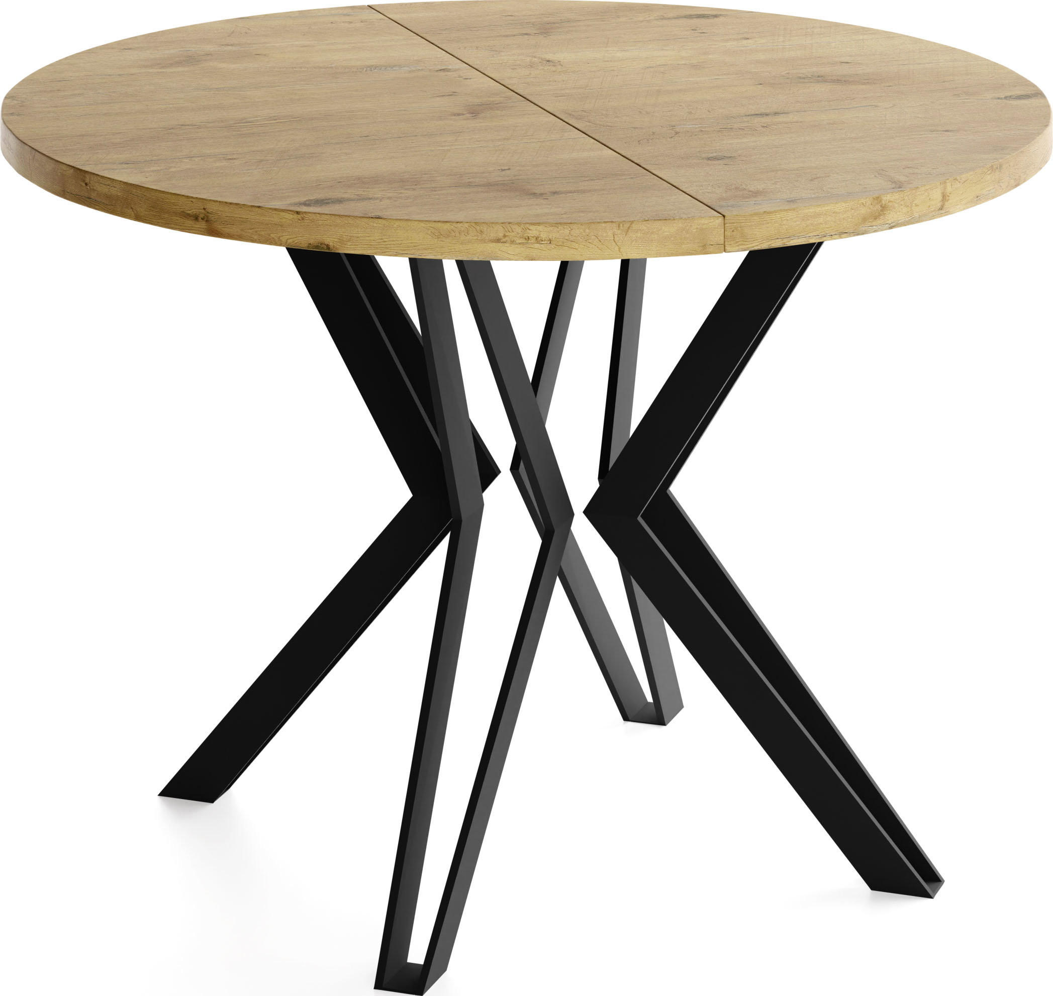 ESSTISCH Revena runder ausziehbarer, Lancelot Eiche 120-200/120/76 cm - Eichefarben/Schwarz, Holzwerkstoff/Metall (120/200/76cm) - WFL GROUP