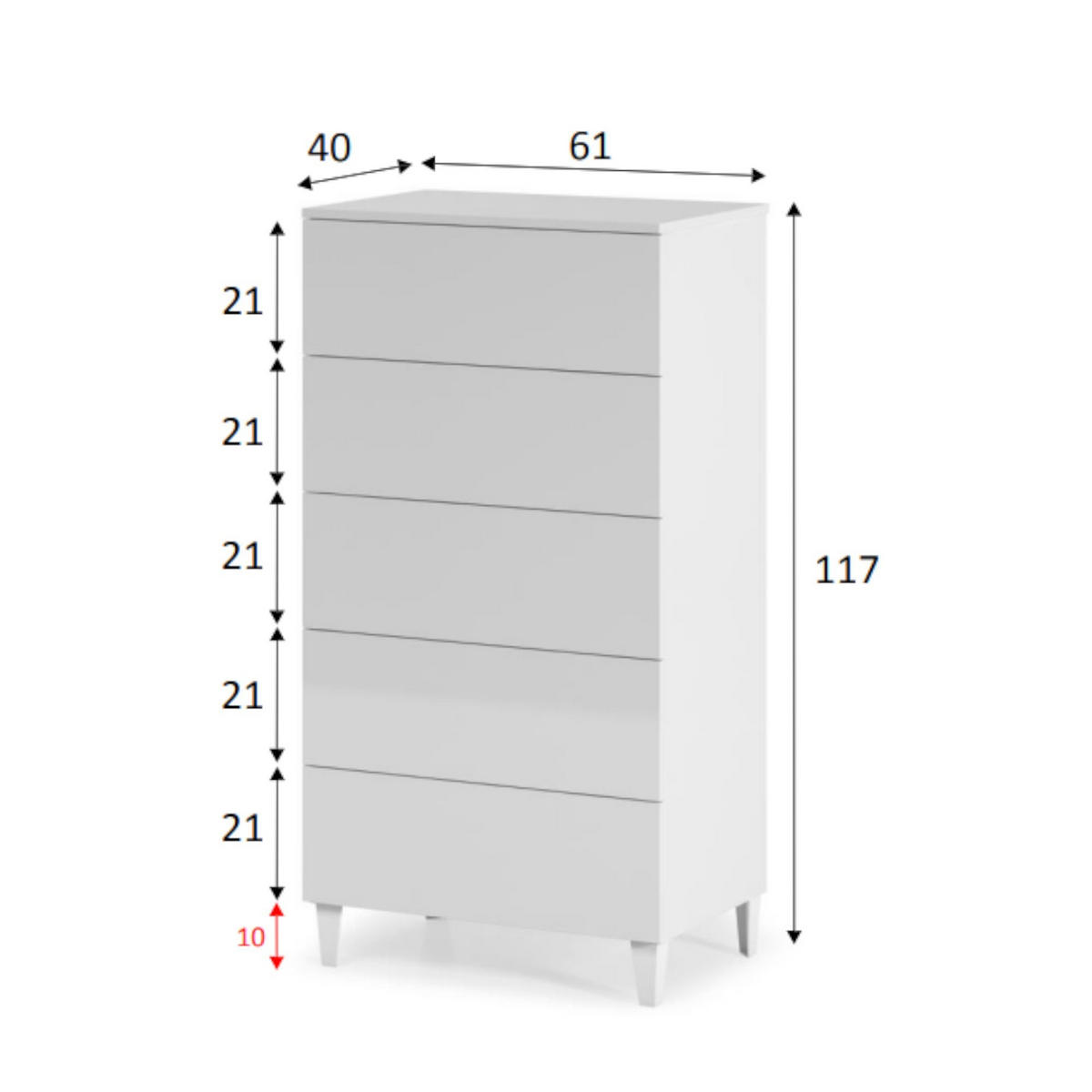 KOMMODE Weiß 40/61/117 cm - Weiß, Holzwerkstoff (61/117/40cm) - DMORA