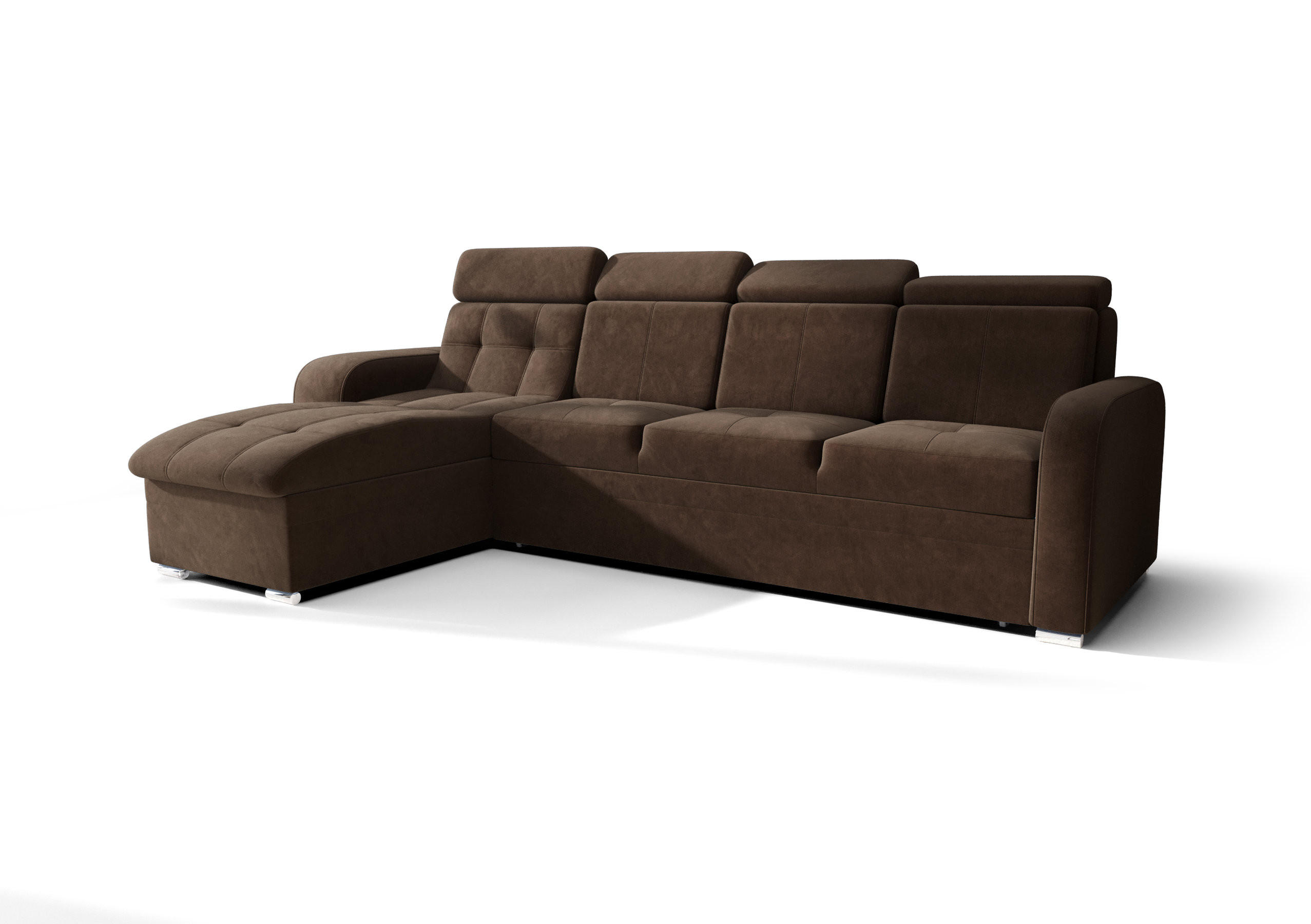 ECKSOFA KONGO RBN10, Eckcouch in L-Form mit Schlaffunktion, Farbe: Dunkelbraun, Velourstoff, Ottomane Links - Dunkelbraun, Textil (315/169cm) - O-Sofa