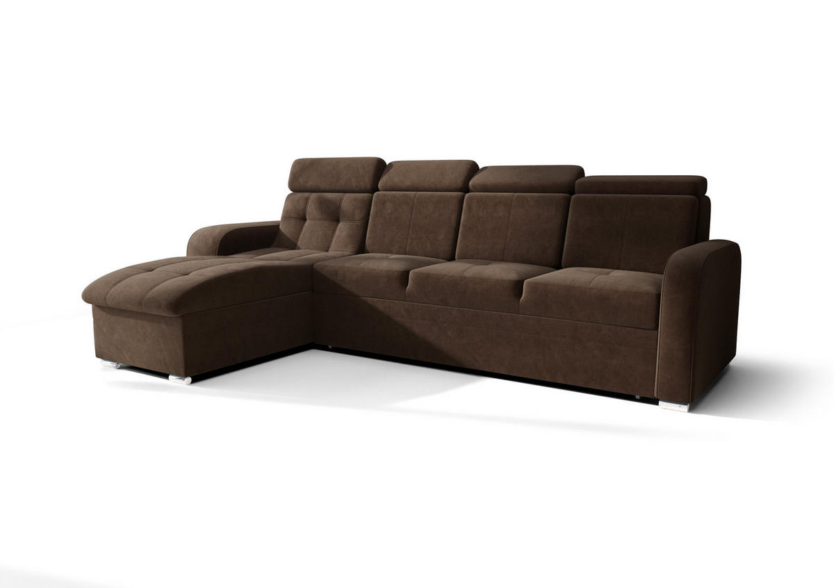 ECKSOFA KONGO RBN10, Eckcouch in L-Form mit Schlaffunktion, Farbe: Dunkelbraun, Velourstoff, Ottomane Links - Dunkelbraun, Textil (315/169cm) - O-Sofa