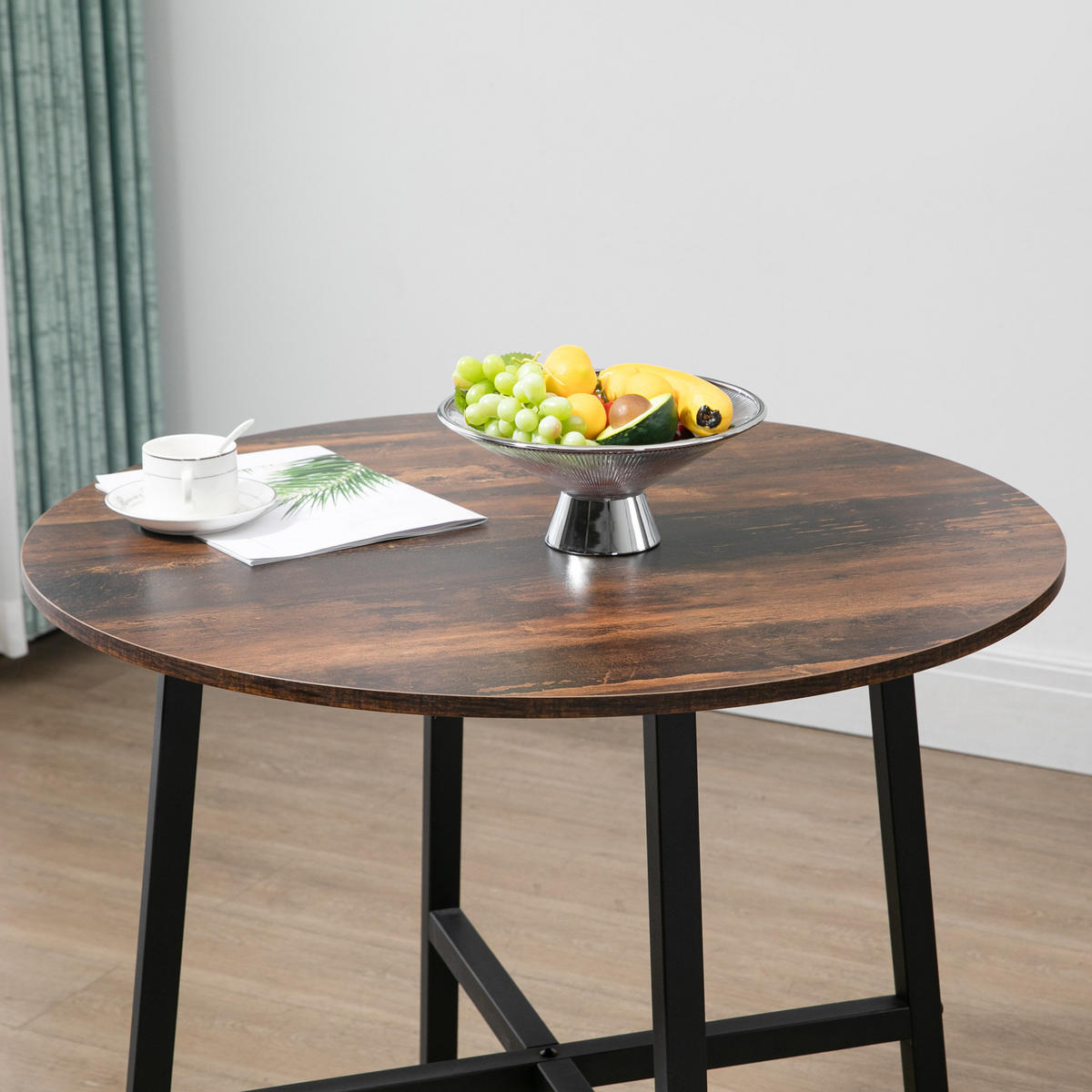 ESSTISCH 80/76 cm in Braun mit Metallgestell im Industrial-Stil - Braun, Holzwerkstoff (80/80/76cm) - Flora Grace