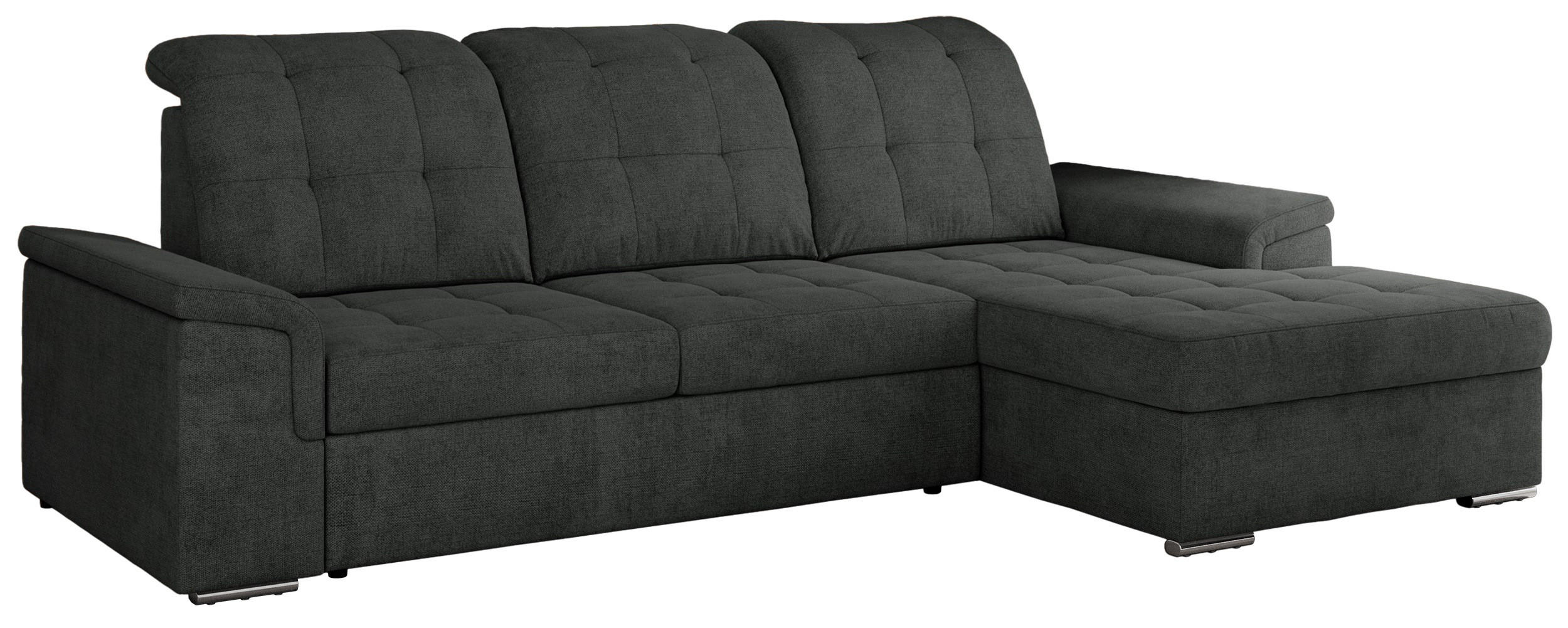 ECKSOFA MADRITO L - Dunkelgrau Struktur - Rechts - Dunkelgrau/Silberfarben, Textil/Metall (256/160cm)