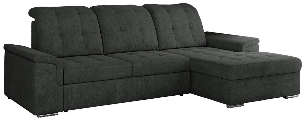 ECKSOFA MADRITO L - Dunkelgrau Struktur - Rechts - Dunkelgrau/Silberfarben, Textil/Metall (256/160cm)