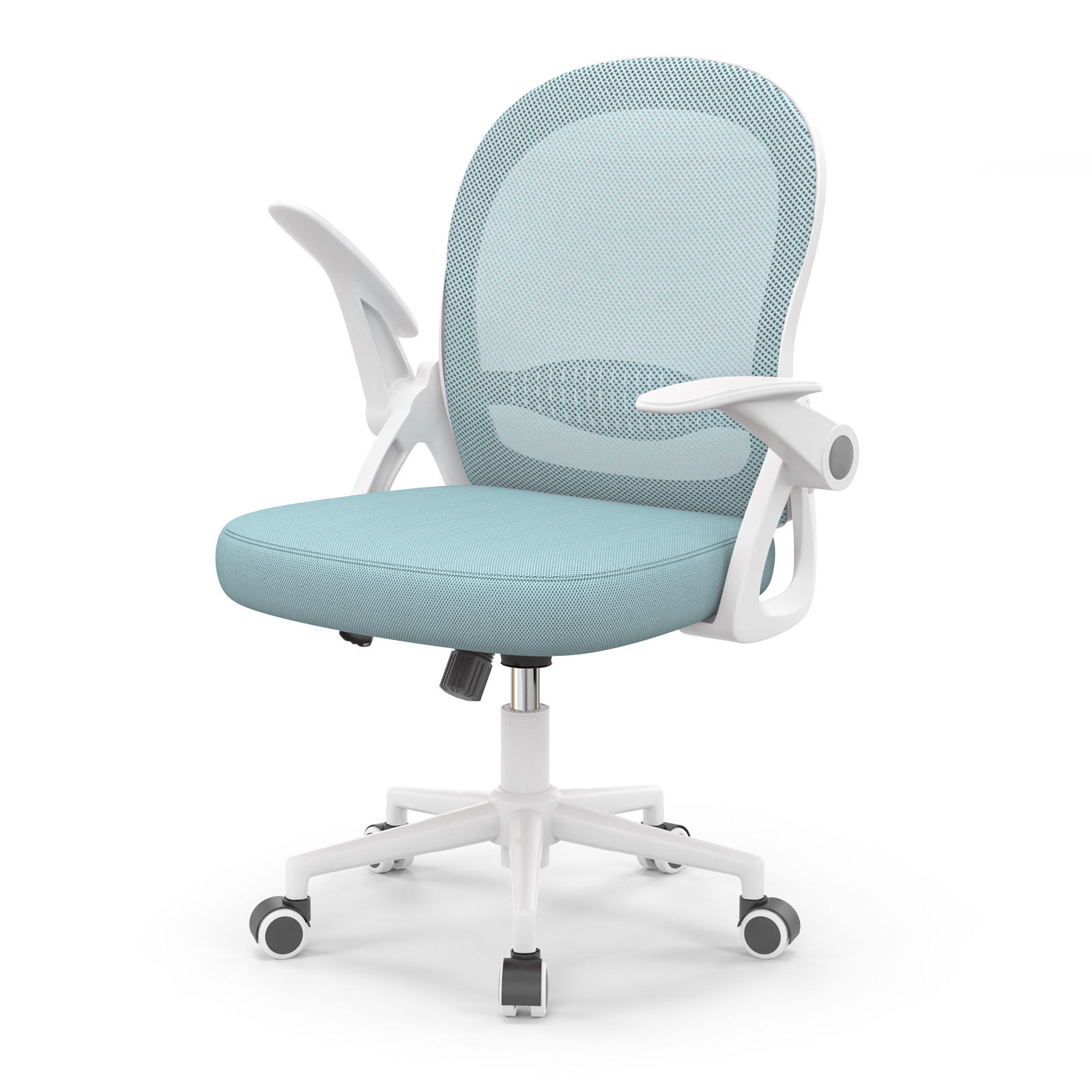 BÜROSTUHL ergonomisch, mittelhohe Rückenlehne, klappbare Armlehnen, Lendenstütze – Hellgrün - Hellgrün, Metall (56/98/56cm) - Rattantree