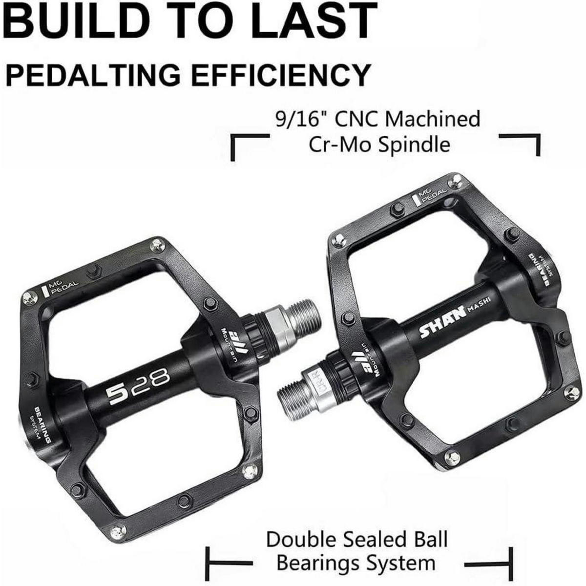 FAHRRADPEDALE Mountainbike-Pedale Aluminium-Legierung 9/16 Zoll Sealed Bearing Anti-Rutsch Schwarz - Schwarz, Metall (9/2.7/10.2cm)