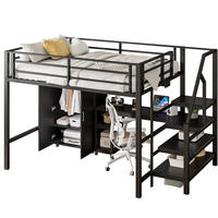 HOCHBETT 140/200 cm in Schwarz mit Schreibtisch, Kleiderschrank und Regalen - Schwarz, Metall (140/200cm) - BEAOK