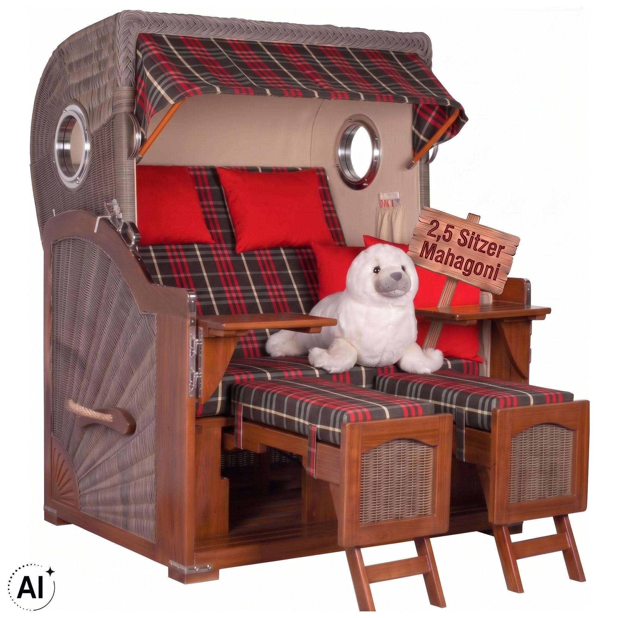 STRANDKORB XXL Düne Grande 2,5 Sitzer - Rot/Braun, Metall (142/170/95cm) - Mr. Deko
