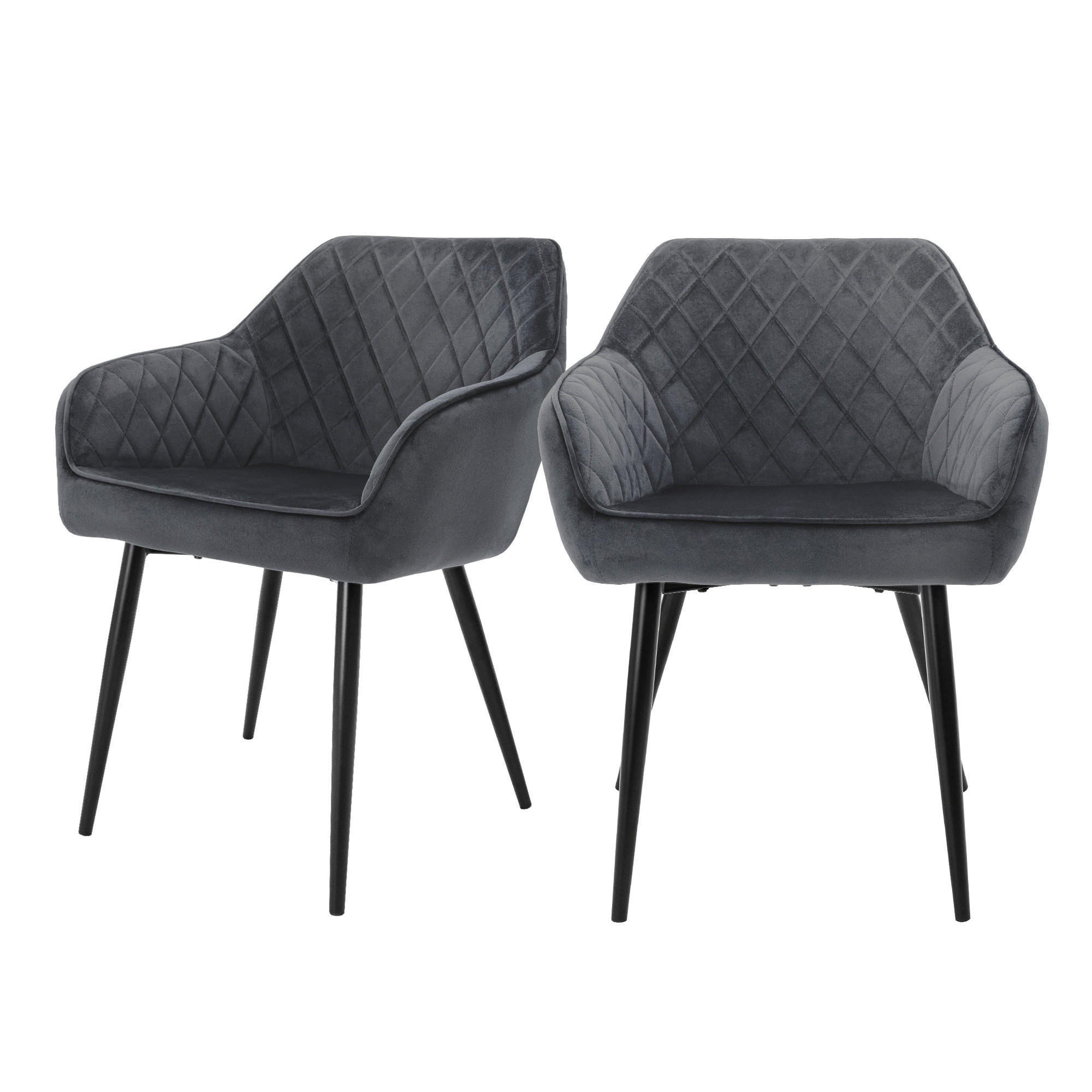 ESSZIMMERSTUHL Samt Anthrazit 2er Set - Grau, Metall (63/80/60cm) - ML-DESIGN