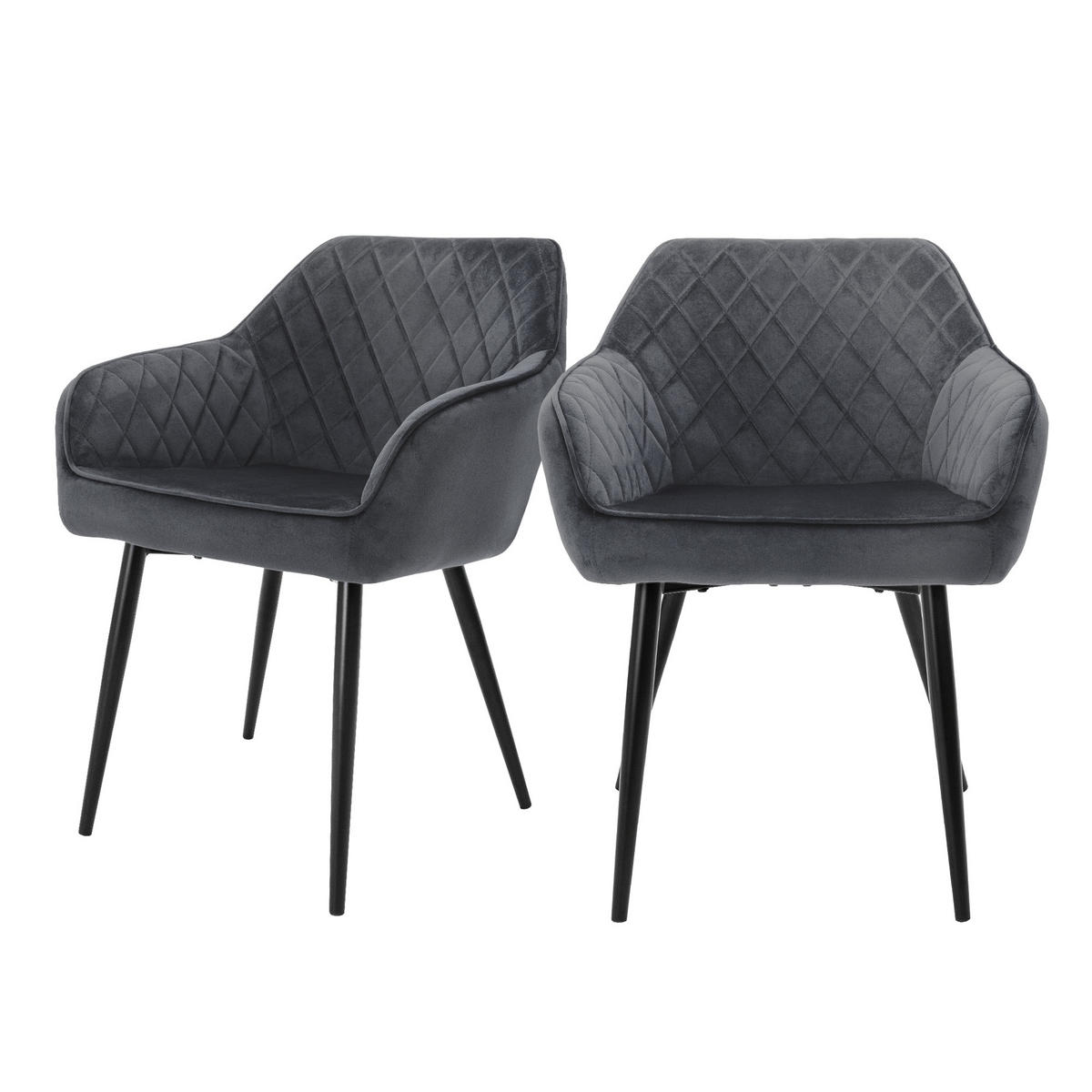 ESSZIMMERSTUHL Samt Anthrazit 2er Set - Grau, Metall (63/80/60cm) - ML-DESIGN