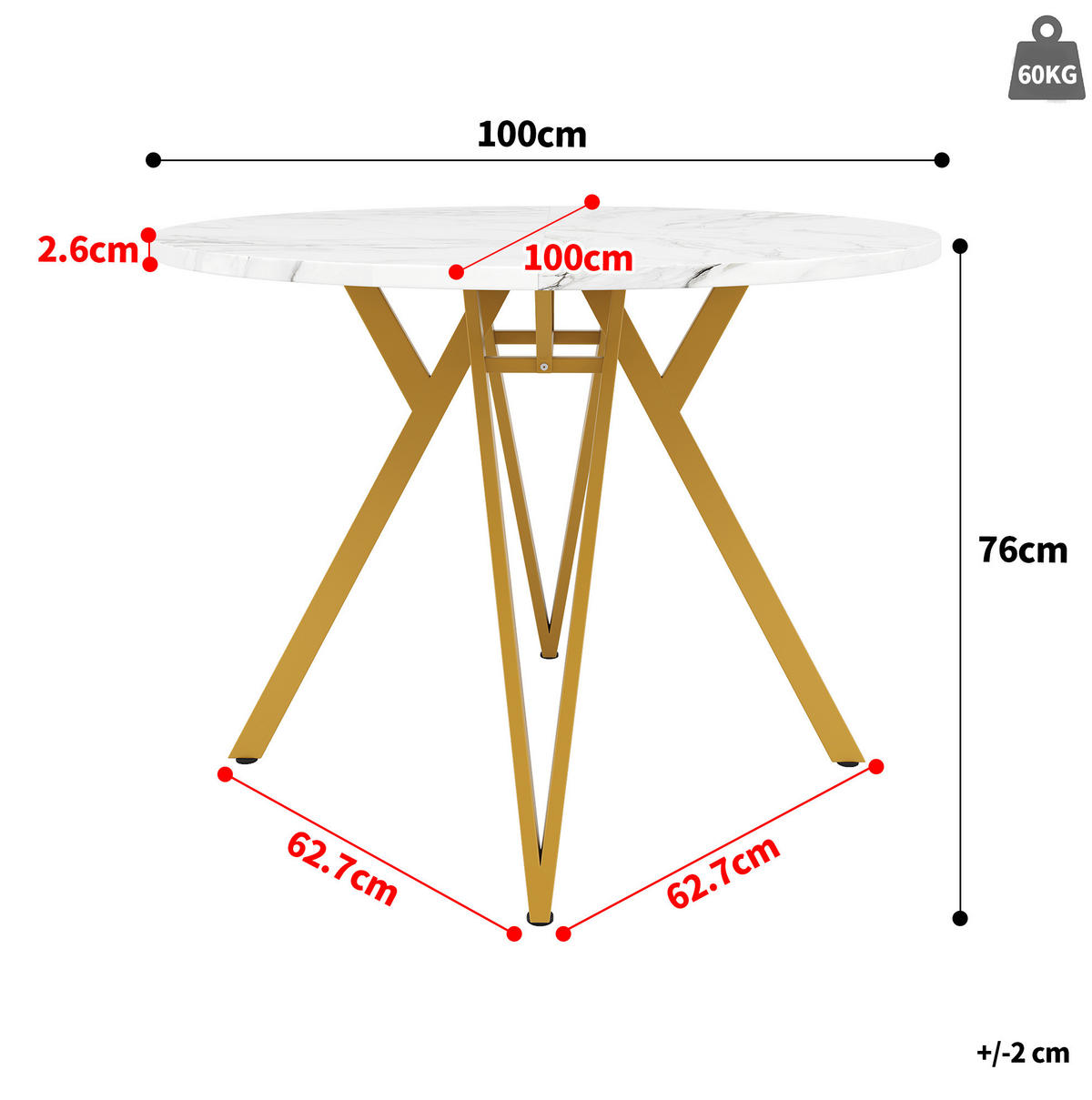 JEDÁLENSKÝ stôl 100/100/76 cm z MDF, zlatý s mramorovým dekorom - zlatá, kompozitné drevo (100/100/76cm) - BEAOK
