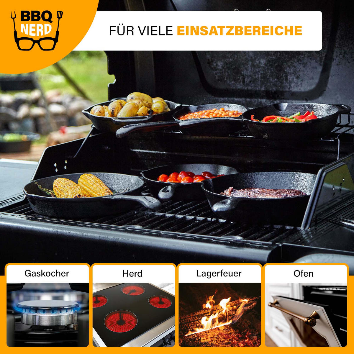 GRILLPFANNE Gusseisen Ø30cm 3600g mit Griff - Pfanne Gusspfanne - Schwarz, Metall (31/6/49cm) - BBQ Nerd