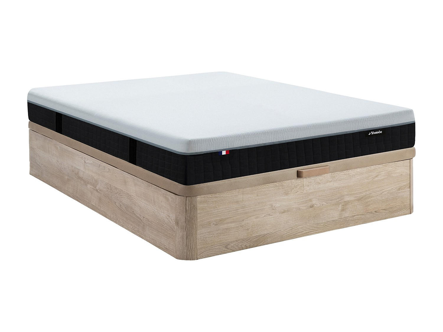MATRATZE und Bettgestell mit Lattenrost und Bettkasten - 2 Personen - stoff - naturfarben hell Slomas - Naturfarben/Weiß, Holz/Holzwerkstoff (160/200cm) - Vente-Unique