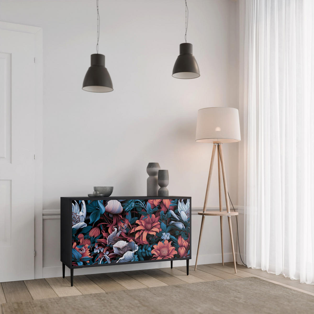 SIDEBOARD ETHEREAL BLOSSOMS, Eicheneffekt, 111x42x77,5 cm, 2 Türen - Eichefarben/Buchefarben, Holzwerkstoff/Buchenholz (111/77.5/42cm) - SpaceRebels