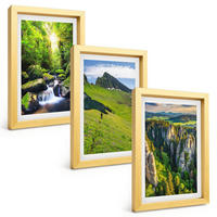 BILDER SET 3er Set - 20x30 cm Goldrahmen - Grüne Berge Wasserfallwald - Goldfarben, Kunststoff (20/30cm) - TULUP