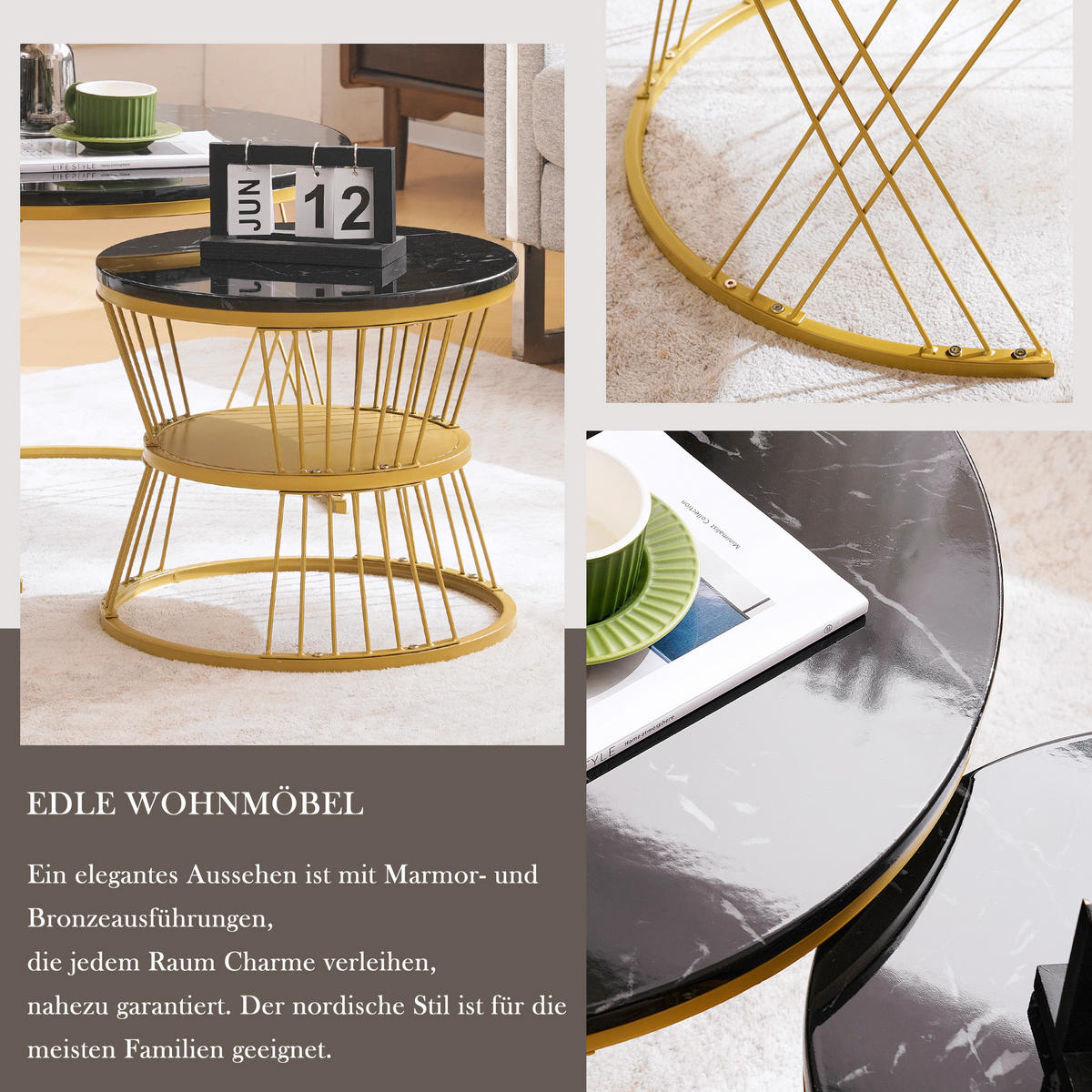 COUCHTISCHSET, Schwarz - Schwarz, Holzwerkstoff/Metall (70/70/45cm) - Urban Meuble