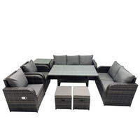 Gartenmöbelset mit Esstisch,3-Sitzer Sofa,Beistelltisch,Hocker Polyrattan Dunkelgrau 9-Sitzer - Dunkelgrau/Grau, Glas/Kunststoff - Fimous