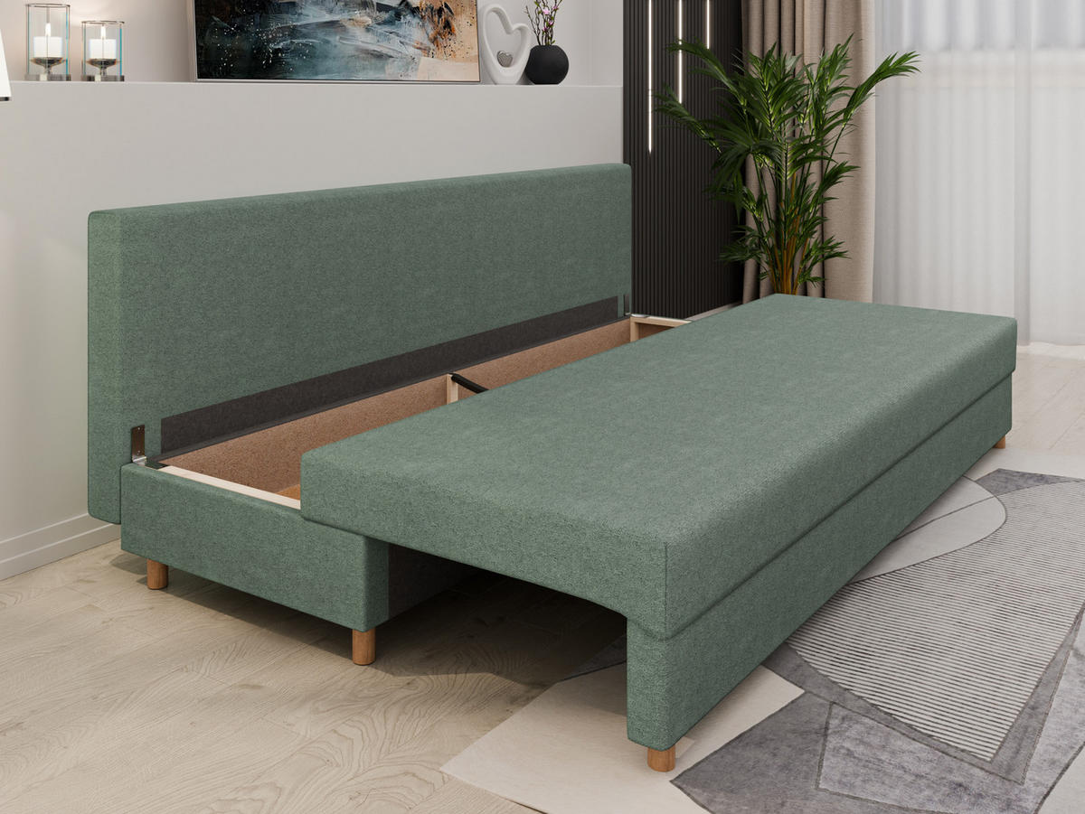 SCHLAFSOFA Facile mit Bettkasten – Moderne 2-in-1 Couch mit Stauraum, grün - Grün, Holz (194/48/71cm) - Panda Möbel