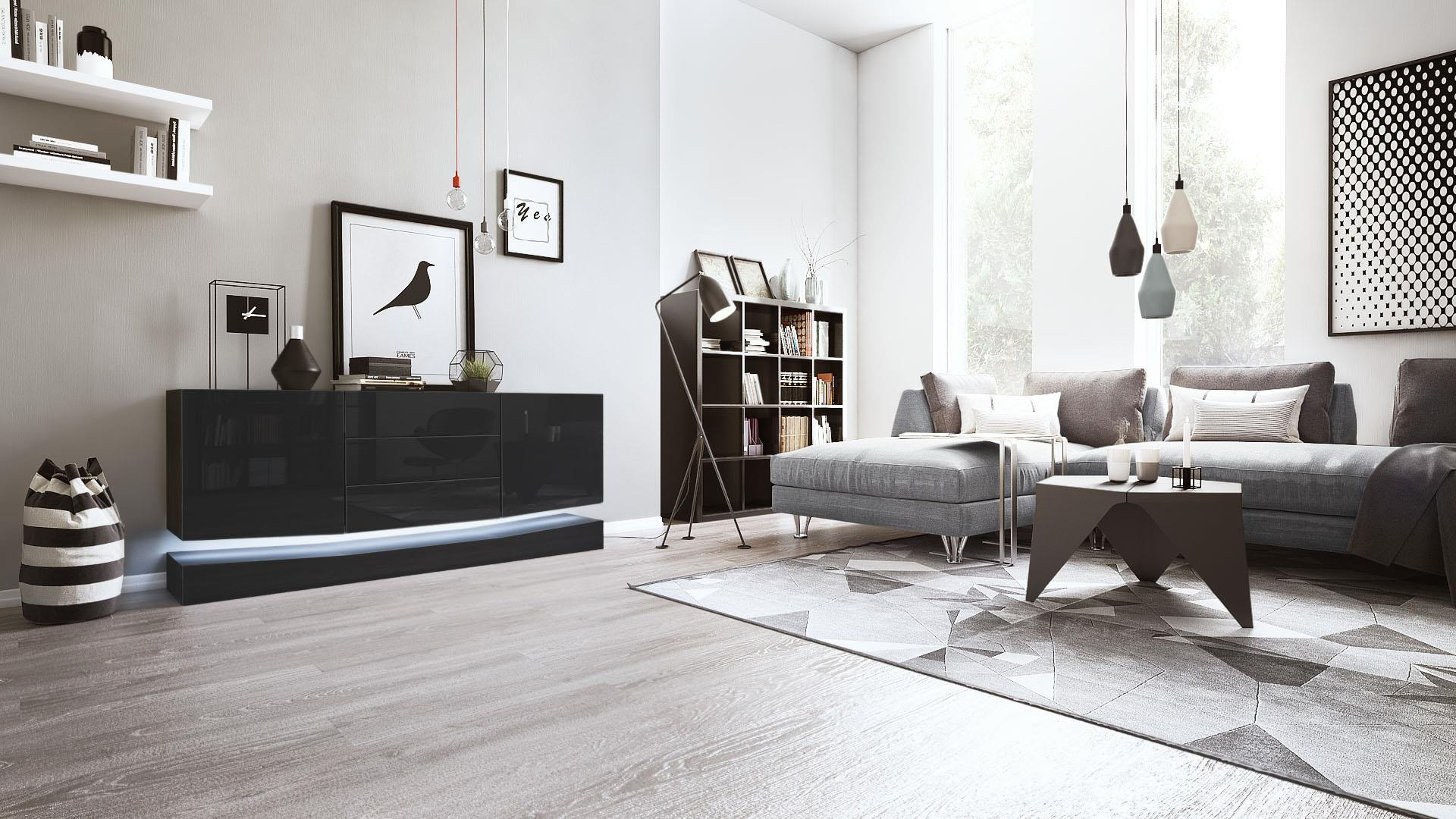 SIDEBOARD City Fronten in Schwarz Hochglanz - Schwarz Hochglanz, Holzwerkstoff (178/82/39cm) - Vladon