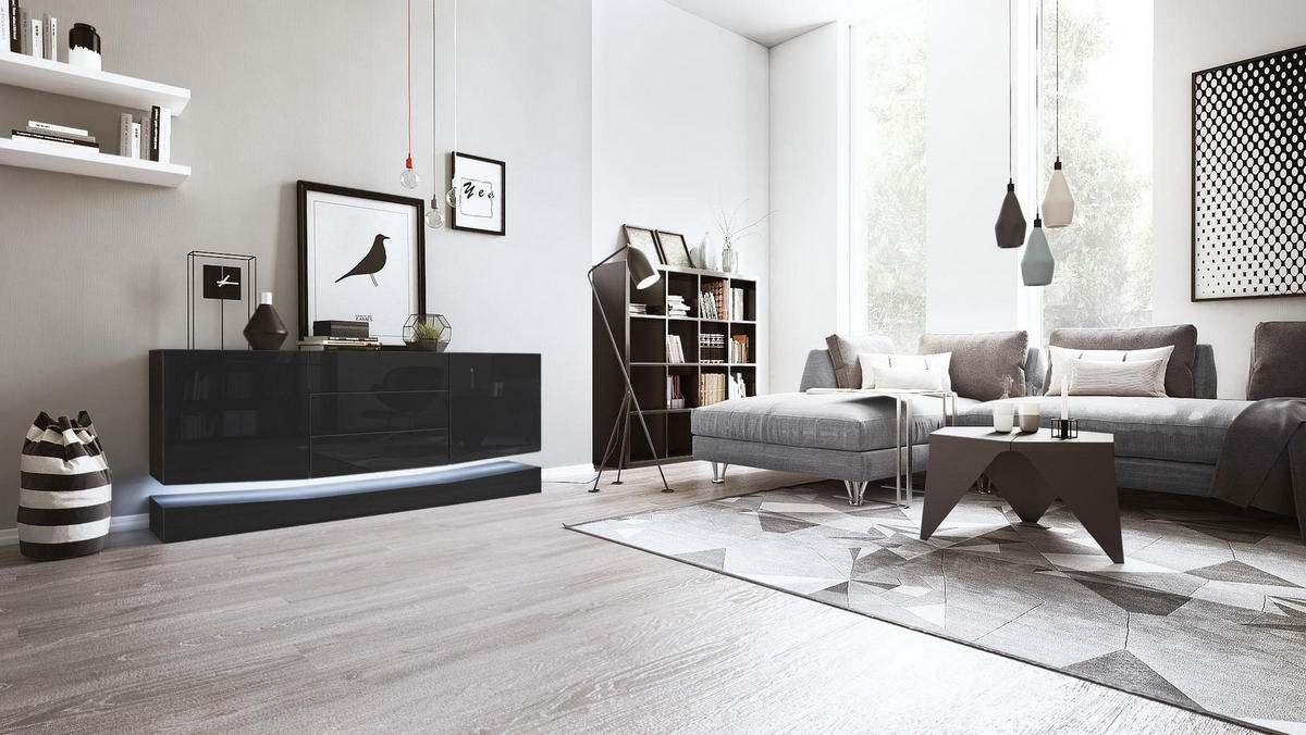 SIDEBOARD City Fronten in Schwarz Hochglanz - Schwarz Hochglanz, Holzwerkstoff (178/82/39cm) - Vladon