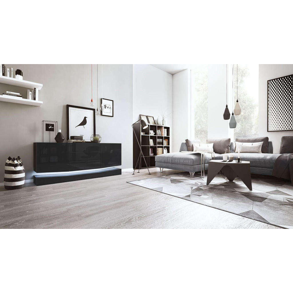 Thumbnail - Vladon Sideboard, Schwarz Hochglanz, Holzwerkstoff, 178x82x39 cm, Wohnzimmer, Kommoden & Sideboards, Sideboards