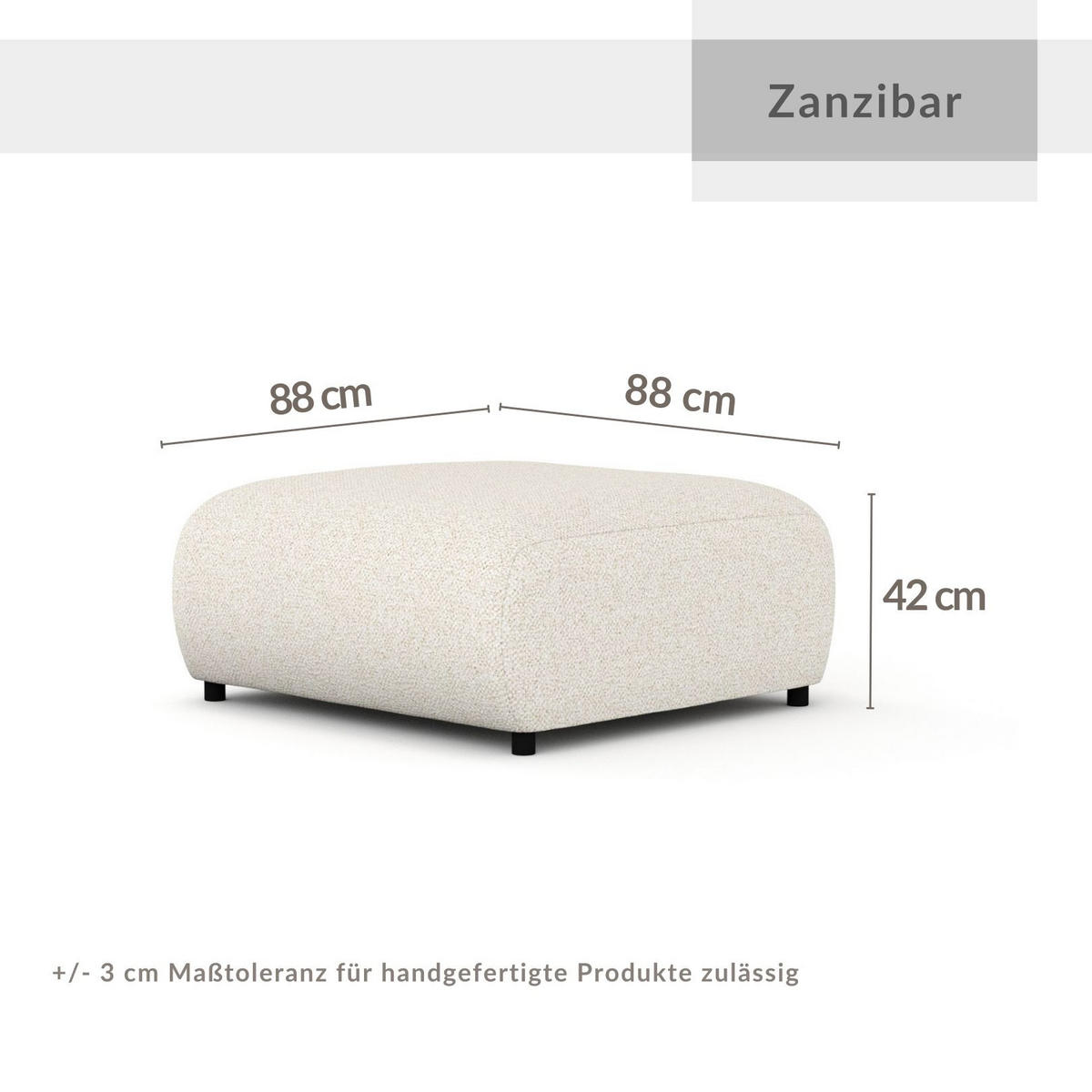 POUF S Zanzibar Beige Plüschstoff - Beige/Schwarz, Holz/Holzwerkstoff (88/37/88cm) - Maison de Reve