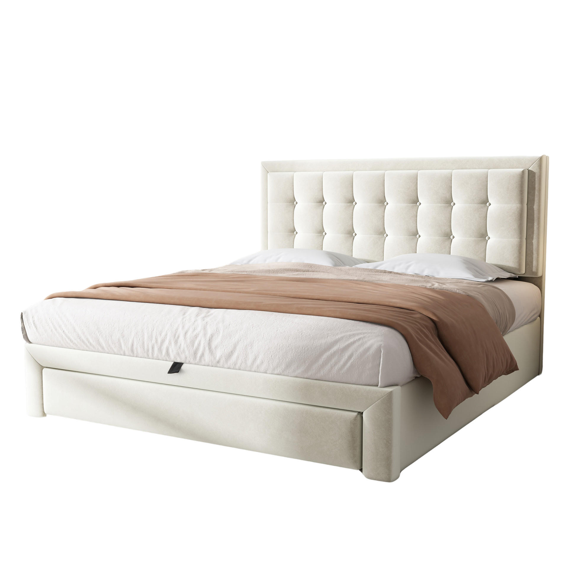 POLSTERBETT 140/190 cm aus Samt in Beige mit Stauraum und 2 Schubladen - Beige, Textil (140/190cm) - Flora Grace