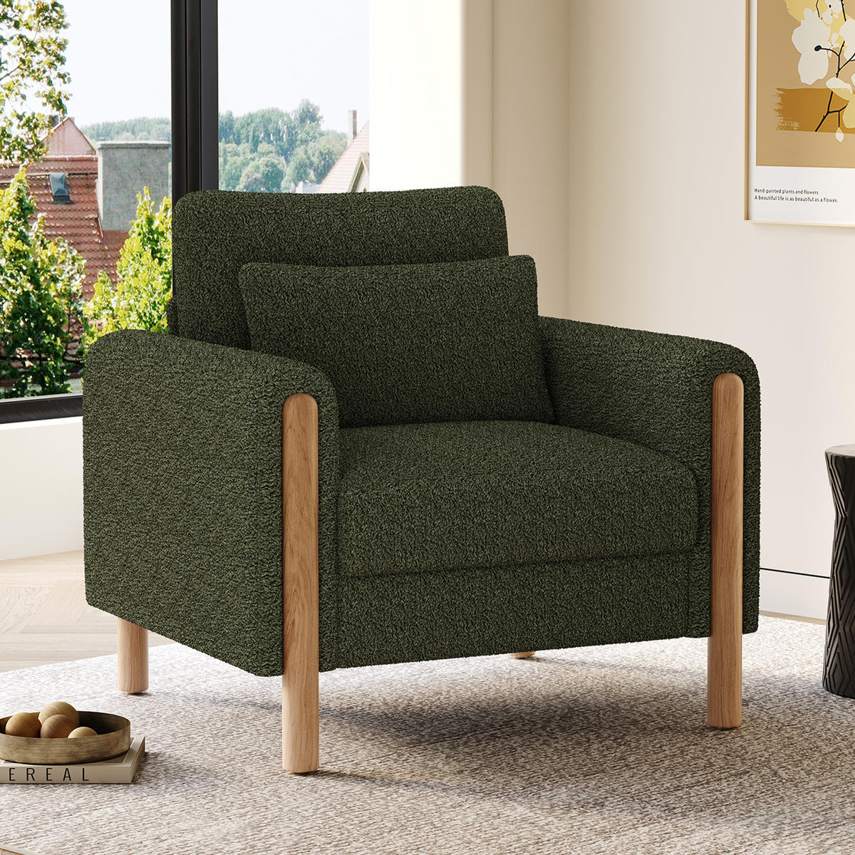 LOUNGESESSEL Teddy abnehmbares Sitzkissen 87/83/88,5 cm Grün - Grün, Textil (83/88.5/87cm) - Redom