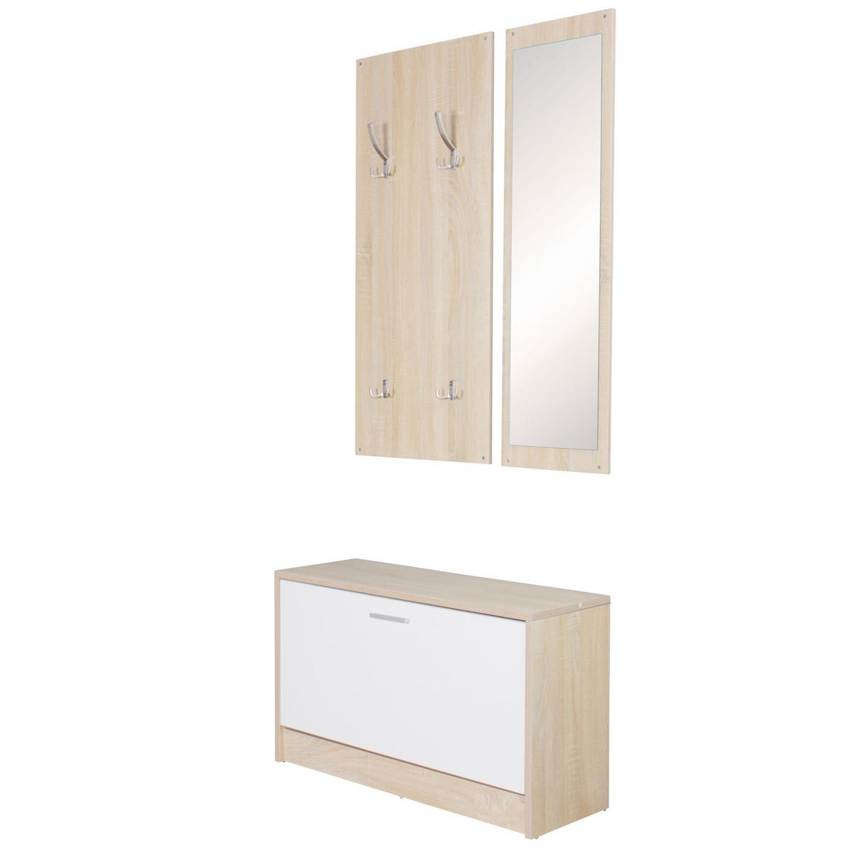 WANDGARDEROBE mit Spiegel, 10 Haken und Platz für 8 Paar Schuhe DELFT, Beige 80x27x180 cm - Beige, Holz (80/180/27cm) - KADIMA DESIGN
