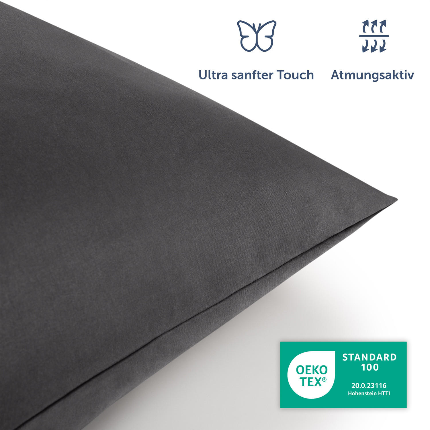 BETTWÄSCHE 2-teilig, 135/200 cm & 80/80 cm, Anthrazit - Anthrazit, Textil (135/200cm) - Blumtal