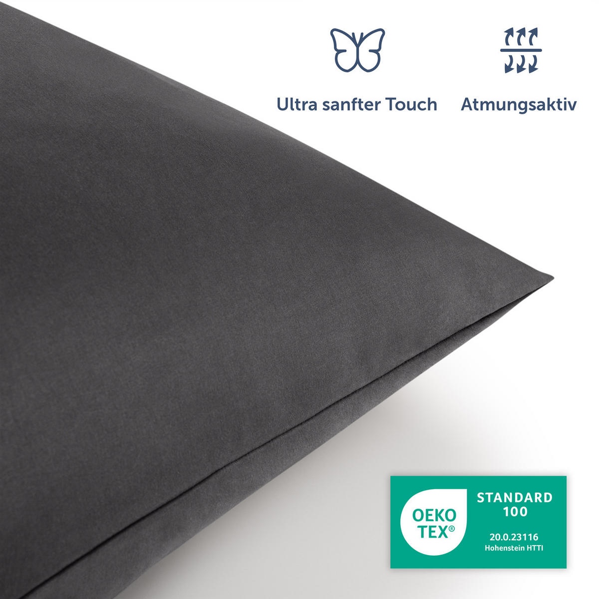 BETTWÄSCHE 3-teilig, 200/220 cm & 2x 80/80 cm, Anthrazit - Anthrazit, Textil (200/220cm) - Blumtal