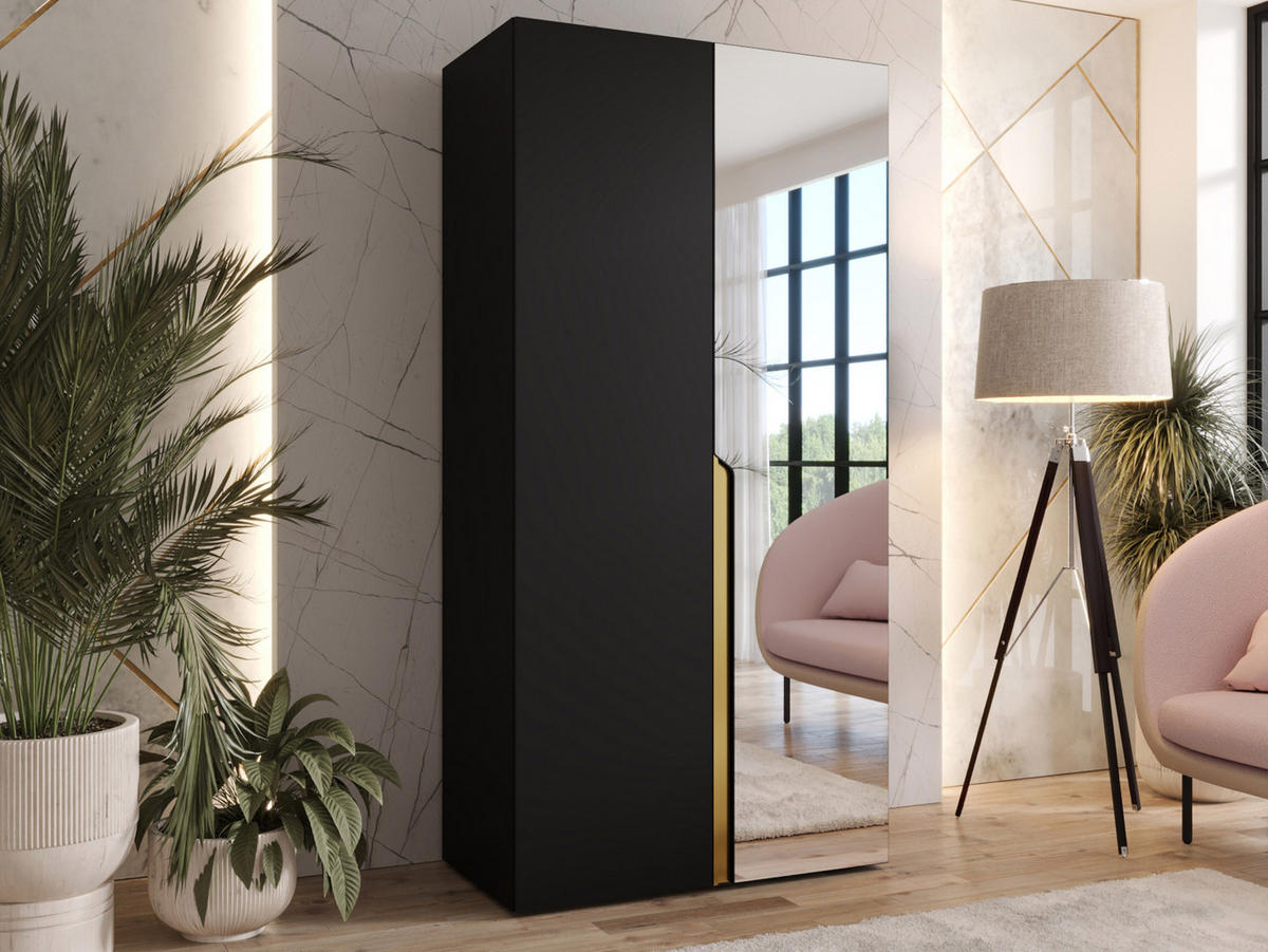 DREHTÜRENSCHRANK Mila II 100 - Goldfarben/Schwarz, Holzwerkstoff/Kunststoff (100/202/52cm) - MIRJAN24