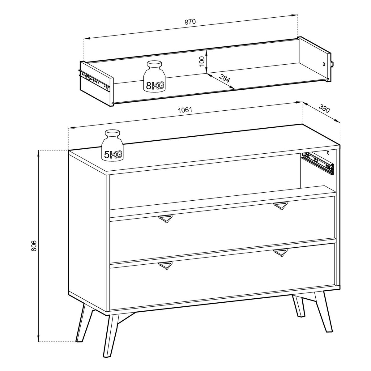 KOMMODE FORESTA 106/80/38 cm mit 3 Schubladen Hellgrün - Hellgrün/Kieferfarben, Holzwerkstoff (106/80/38cm) - MASSENO