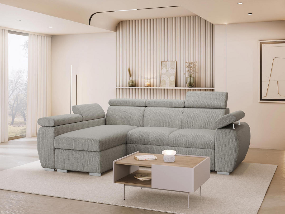 ECKSOFA Boston Mini, Seite: Links - LC+2R - Chromfarben/Greige, Holz/Textil (255/170cm) - MIRJAN24