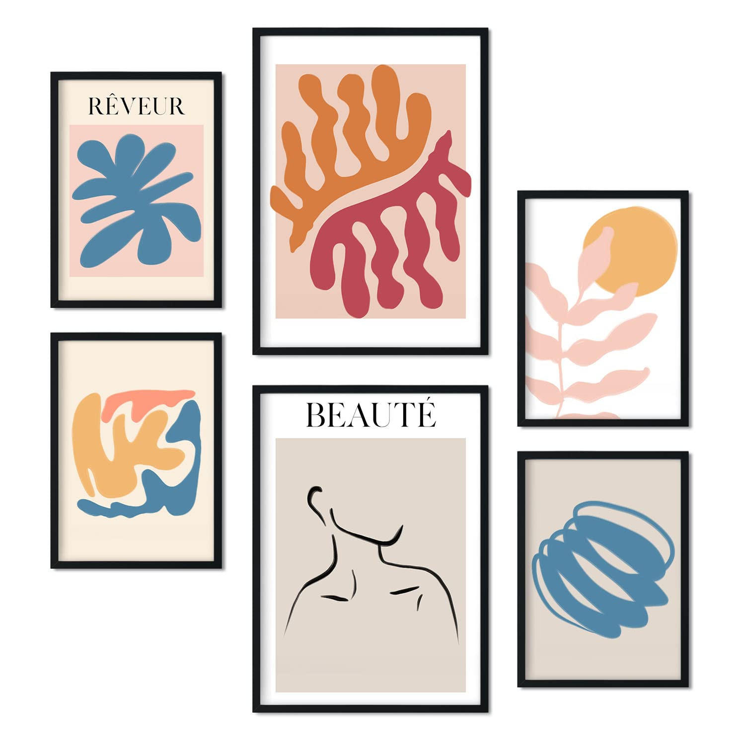 POSTER Set Mit 6 Orange Und Blauen Sammlung A3 & A4 Rahmenlos - Klar, Papier (29/3cm) - Nacnic