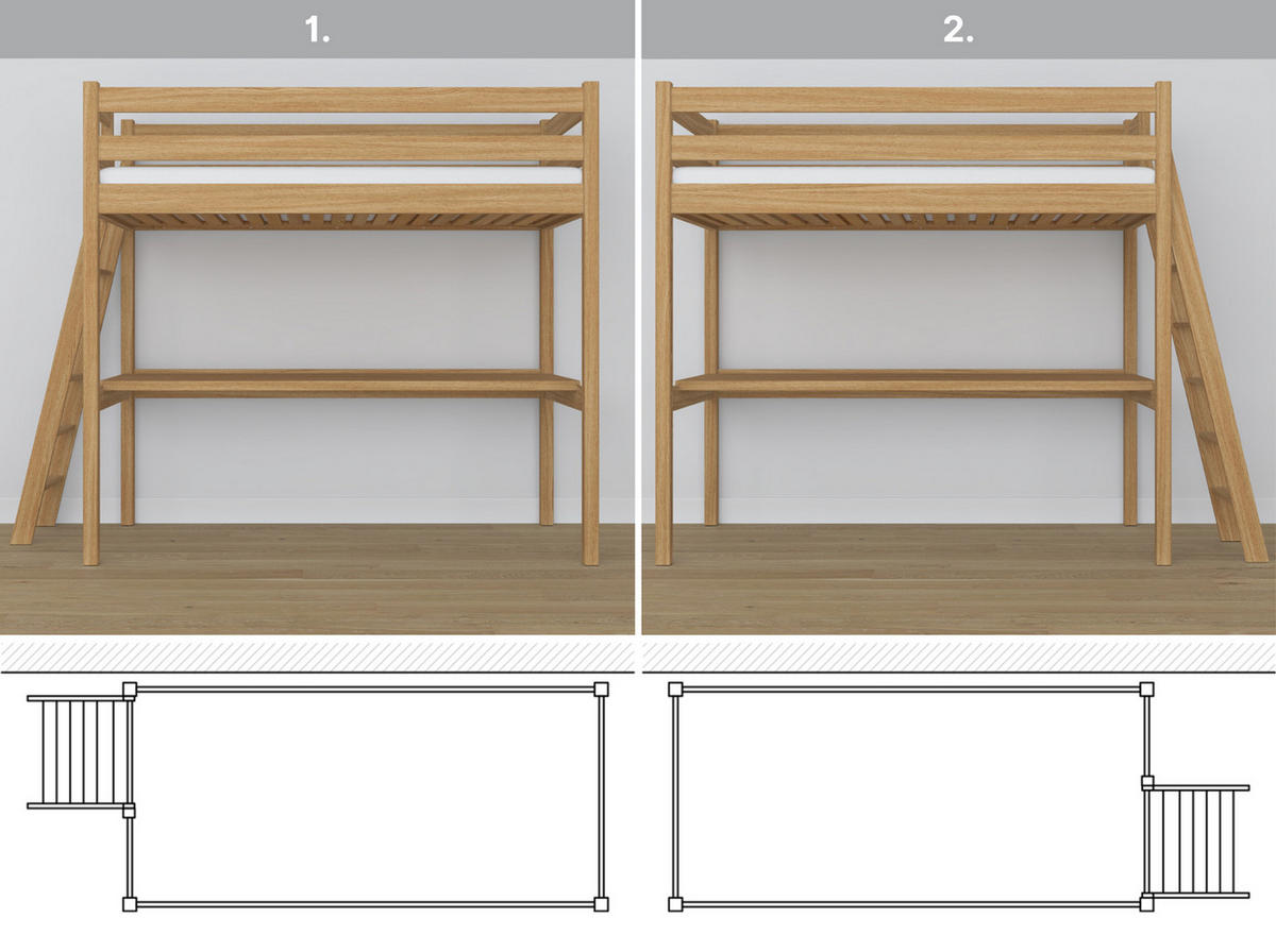 HOCHBETT N02 mit Schreibtisch Eiche Natur 80/200 - Eiche Artisan, Naturmaterialien/Holz (80/200cm) - N-Wood