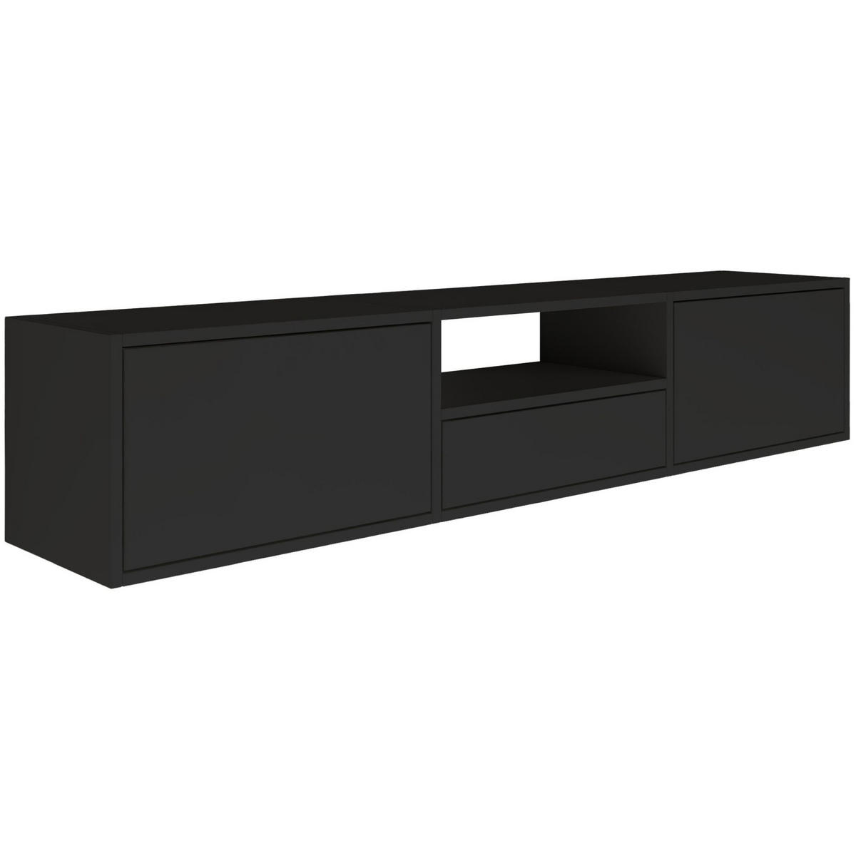TV-LOWBOARD hängend, 3 Klappen und Ablage, Schwarz, 150 cm - Schwarz, Holzwerkstoff (150.1/30/30cm) - Selsey