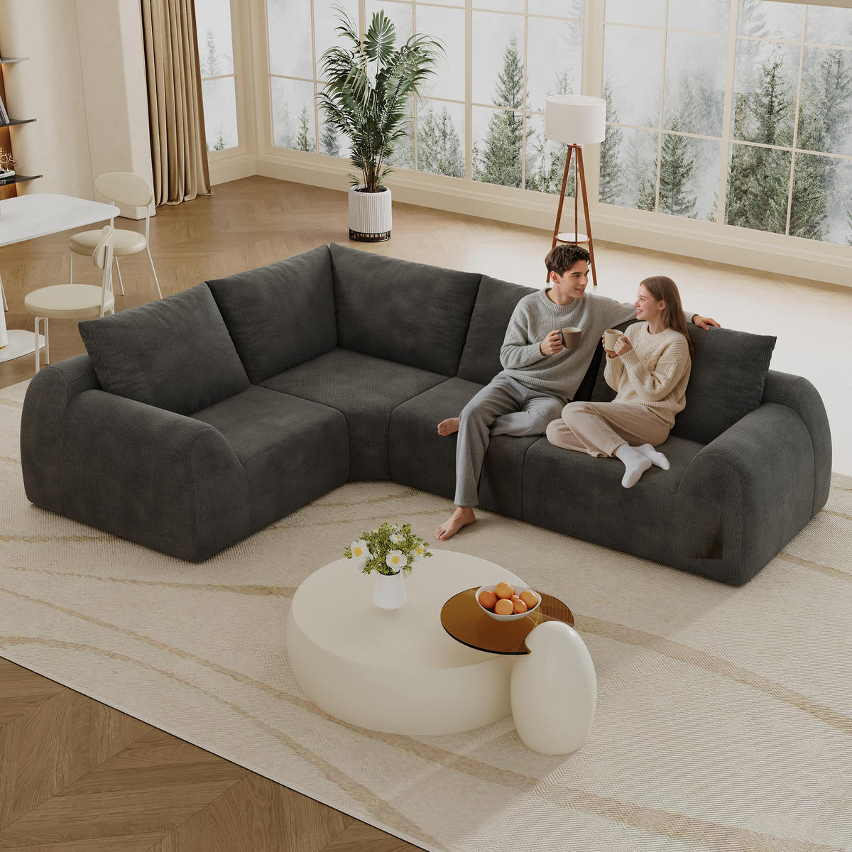 ECKSOFA 367/200/85 cm Dunkelgrau Chenille - Dunkelgrau, Textil (367/200cm) - Oxeza