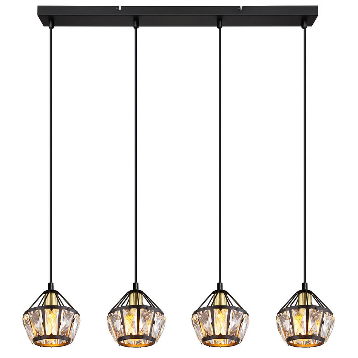 LED HÄNGELEUCHTE Metall Schwarz-matt 4-Flammig - Schwarz, Glas (73/12.5/150cm) - Globo Lighting