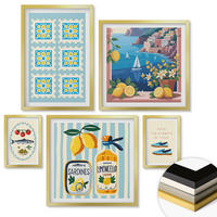 WANDBILDER 5er Set - 50x50 cm & 20x30 cm & 40x60 cm Goldrahmen - Illustrationen der mediterranen Küche - Goldfarben, Kunststoff (40/60cm) - ArtPrintCave