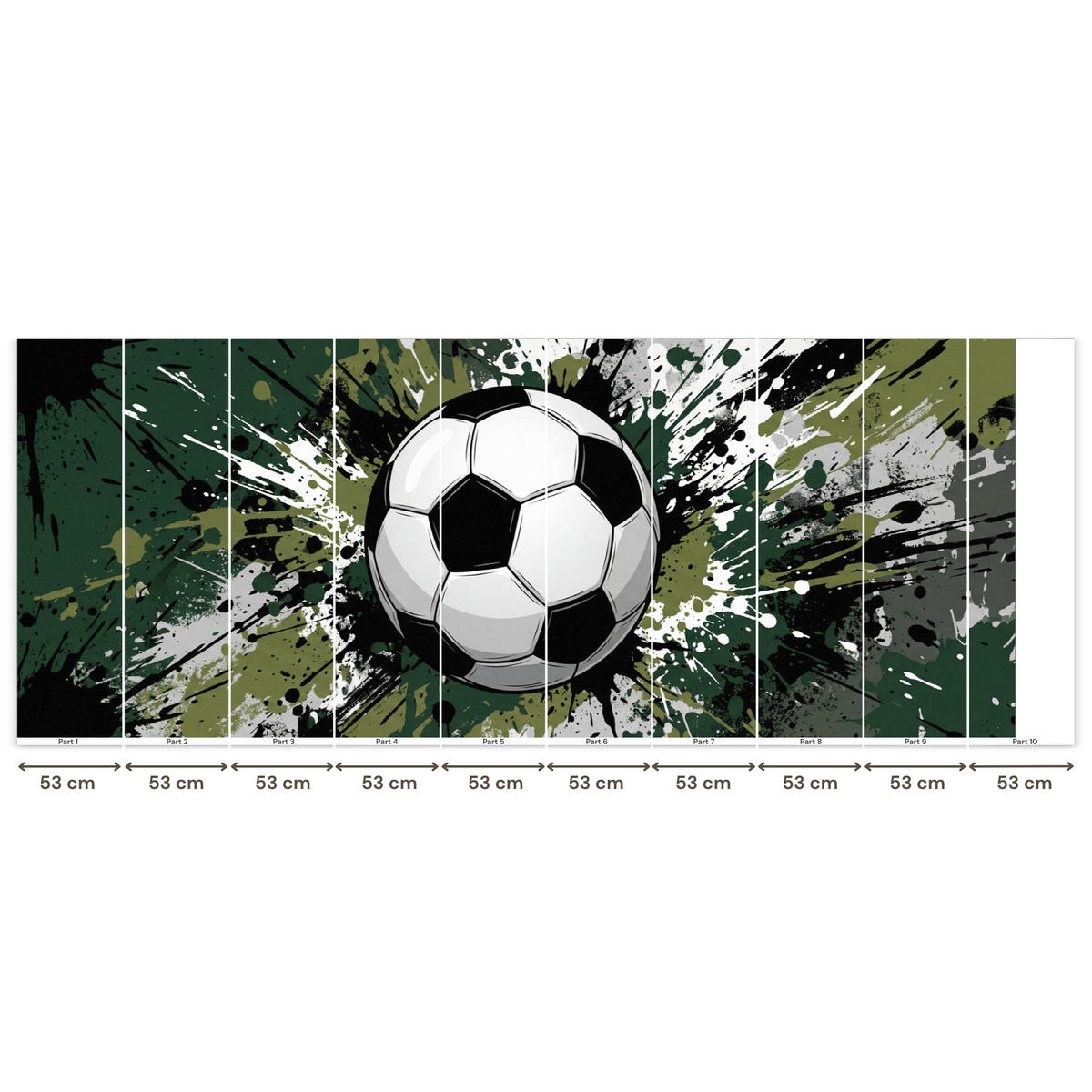KINDERTAPETE - Fußball - Farbe - Spritzer - Grün - 500x200 cm - Dunkelgrün, Papier (500/200cm) - OnlyWow