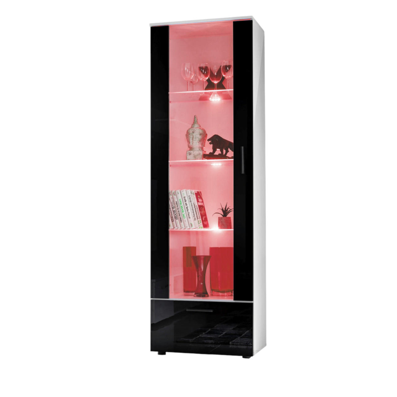 VITRINE ALESSANDRIA, Schwarz, LED Mehrfarbige - Schwarz/Weiß, Glas/Holzwerkstoff (60/192/42cm) - Komodee
