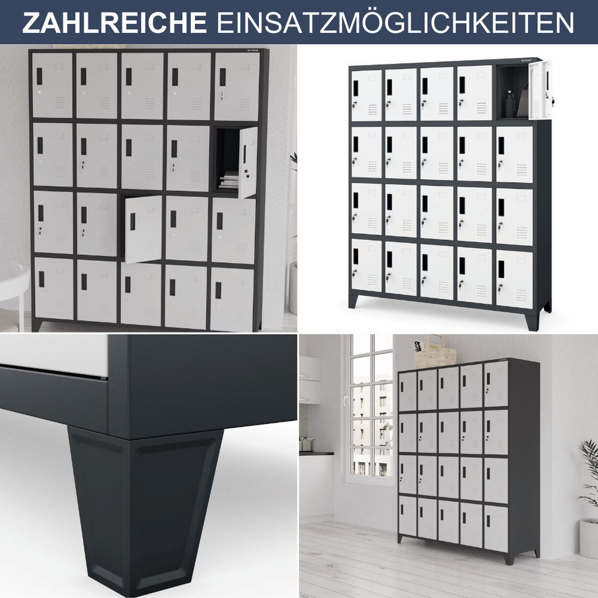 SCHLIESSFACHSCHRANK Spind TAMPA 20 Fächer172x136x45cm Anthrazit-Weiß - Anthrazit, Metall (136/172/45cm) - DELUKE