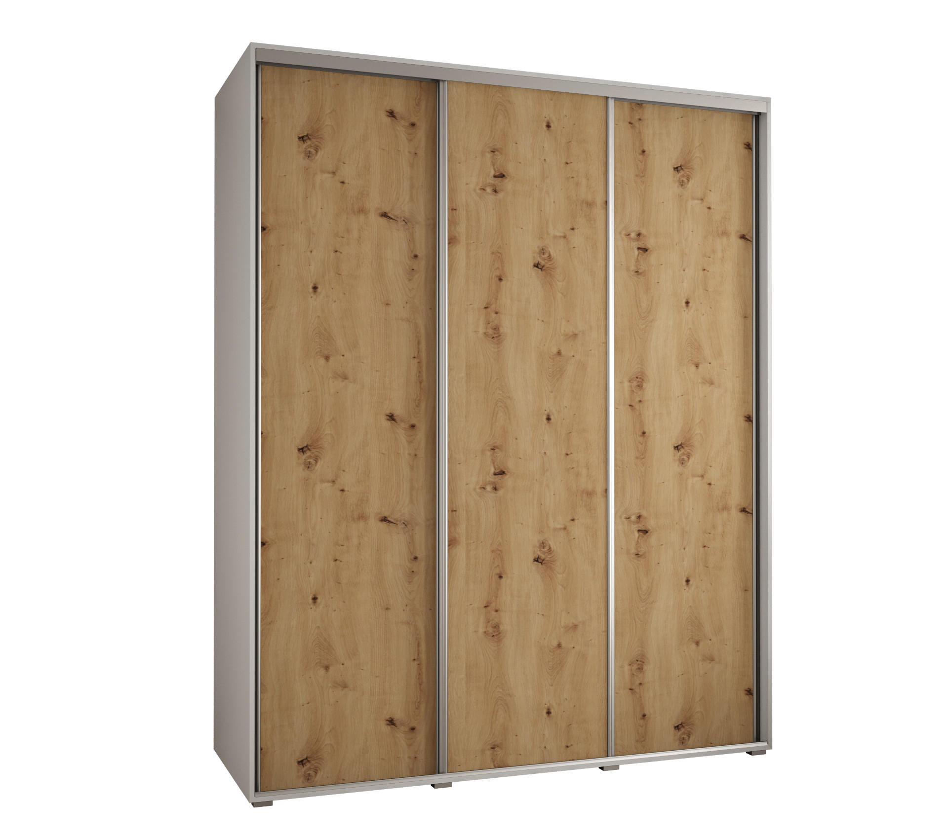 Abiks Möbel Schwebetürenschrank Weiß, Eiche Artisan, Silber 200x235x60 cm