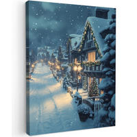 LEINWANDBILD Weihnachtsdorf - Weihnachten - Schnee - Winter 60x80 cm - Dunkelblau, Textil (60/80cm) - MuchoWow