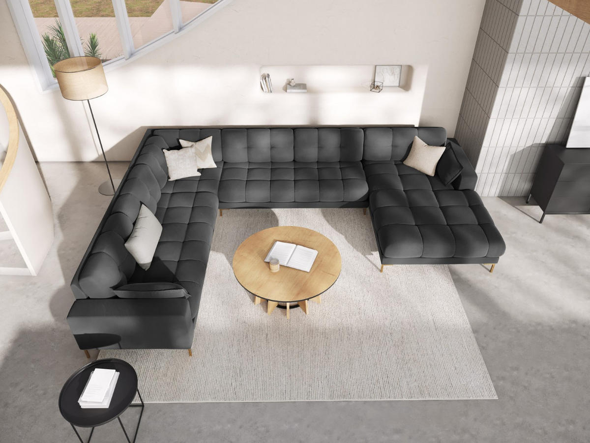 PANORAMASOFA links Mamaia aus Samt dunkelgrau 7 Sitzplätze - Dunkelgrau, Textil (256/75/327cm) - Micadoni